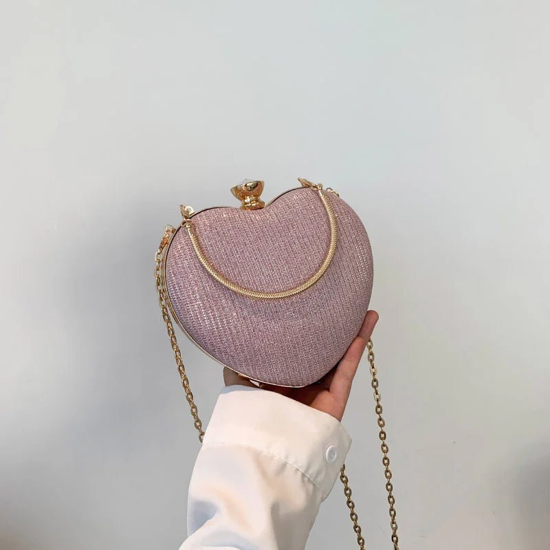 Shiny Heart Shape Metal Evening Clutch Bag for Women | Fashion Chain Shoulder Crossbody Bag (Luxury Lady Purse) - Luzilly Bridal & Apparel
