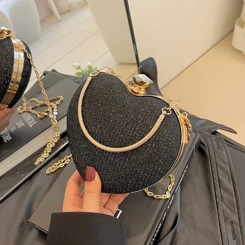 Shiny Heart Shape Metal Evening Clutch Bag for Women | Fashion Chain Shoulder Crossbody Bag (Luxury Lady Purse) - Luzilly Bridal & Apparel