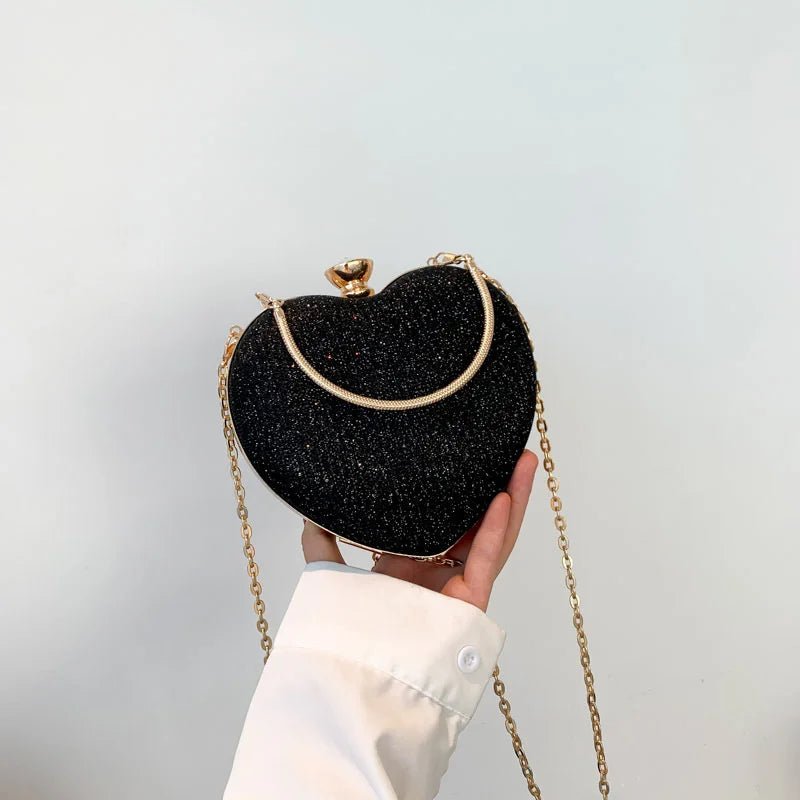 Shiny Heart Shape Metal Evening Clutch Bag for Women | Fashion Chain Shoulder Crossbody Bag (Luxury Lady Purse) - Luzilly Bridal & Apparel