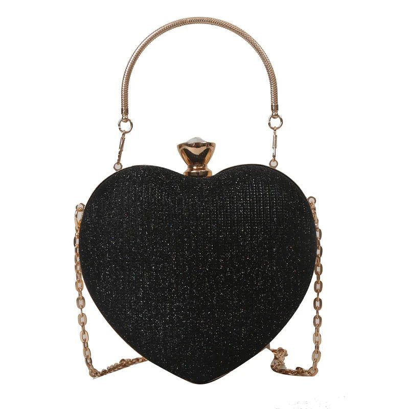Shiny Heart Shape Metal Evening Clutch Bag for Women | Fashion Chain Shoulder Crossbody Bag (Luxury Lady Purse) - Luzilly Bridal & Apparel
