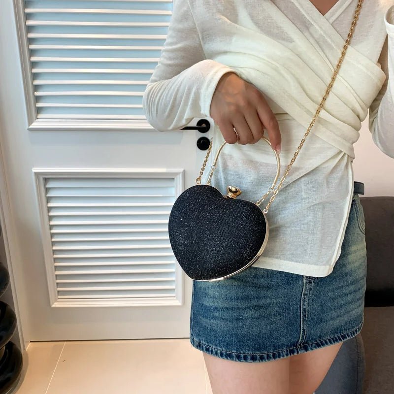 Shiny Heart Shape Metal Evening Clutch Bag for Women | Fashion Chain Shoulder Crossbody Bag (Luxury Lady Purse) - Luzilly Bridal & Apparel
