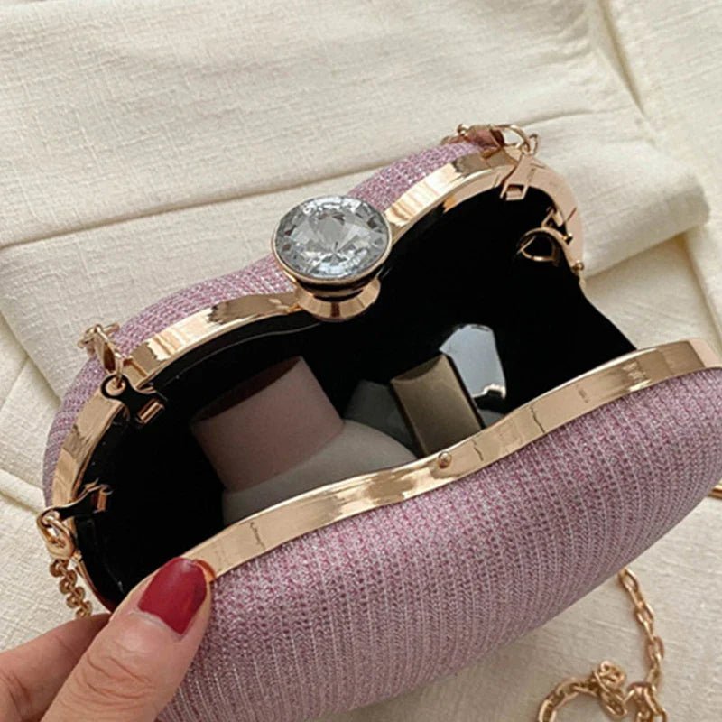 Shiny Heart Shape Metal Evening Clutch Bag for Women | Fashion Chain Shoulder Crossbody Bag (Luxury Lady Purse) - Luzilly Bridal & Apparel