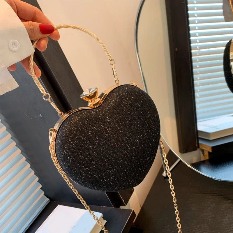Shiny Heart Shape Metal Evening Clutch Bag for Women | Fashion Chain Shoulder Crossbody Bag (Luxury Lady Purse) - Luzilly Bridal & Apparel