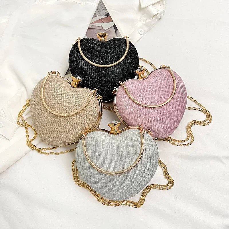 Shiny Heart Shape Metal Evening Clutch Bag for Women | Fashion Chain Shoulder Crossbody Bag (Luxury Lady Purse) - Luzilly Bridal & Apparel