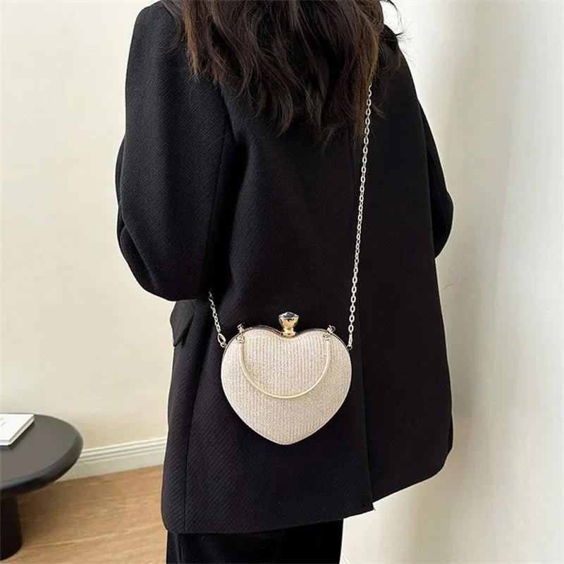 Shiny Heart Shape Metal Evening Clutch Bag for Women | Fashion Chain Shoulder Crossbody Bag (Luxury Lady Purse) - Luzilly Bridal & Apparel