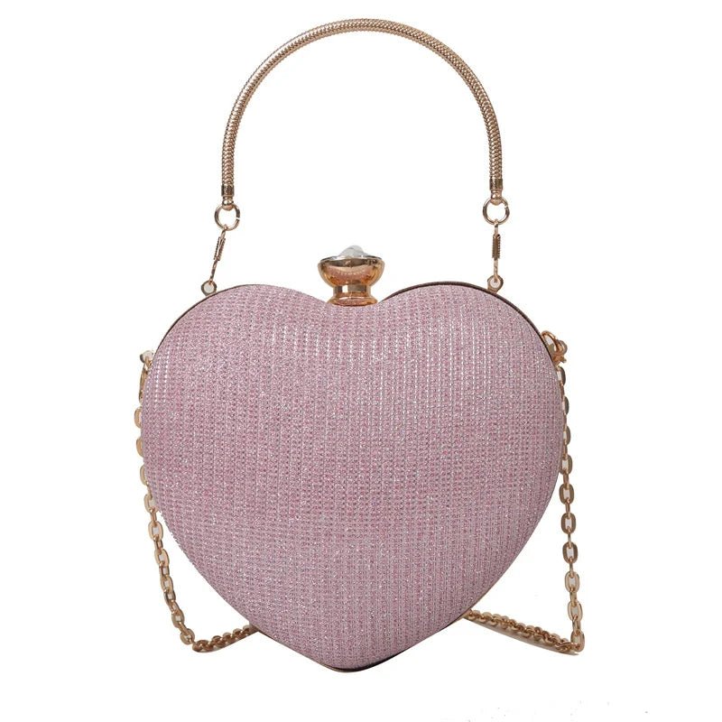 Shiny Heart Shape Metal Evening Clutch Bag for Women | Fashion Chain Shoulder Crossbody Bag (Luxury Lady Purse) - Luzilly Bridal & Apparel