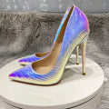 Shiny Silver Crocodile Effect Women Pointy Toe High Heel Shoes Sexy Stiletto Pumps for Wedding Party - Luzilly Bridal & Apparel