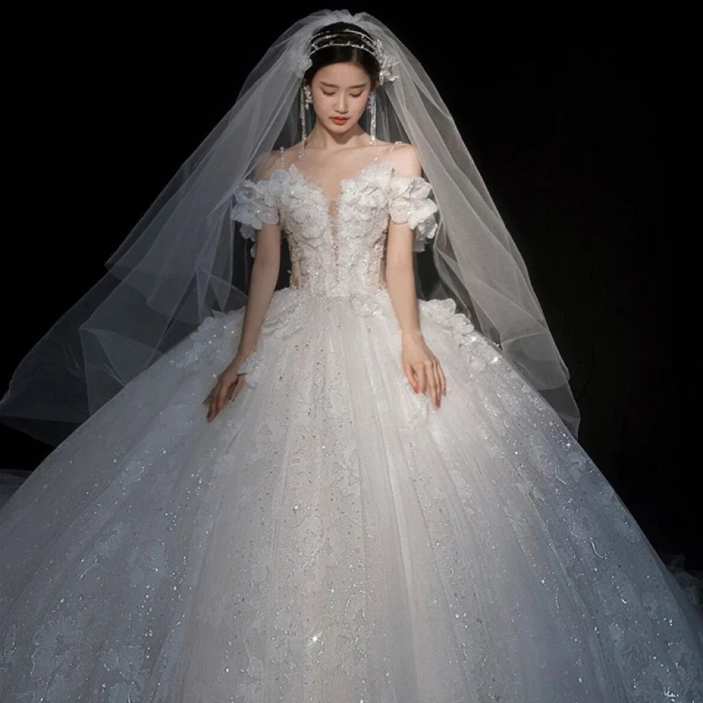 Shiny Wedding Dress Applique Sweetheart EDL106 - Luzilly Bridal & Apparel