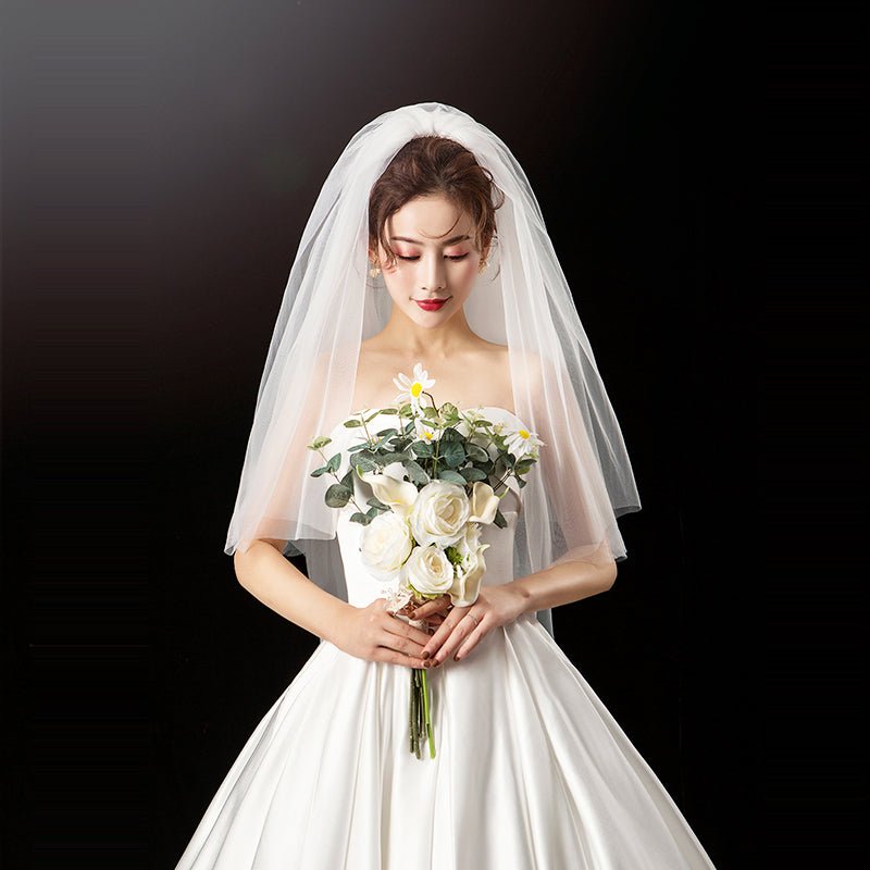 Short Bridal Wedding Veils Two Layer with Metal Combe White Veil for Party Bridal Veil New Arrival - Luzilly Bridal & Apparel