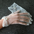 Short Chiffon Bridal Gloves with Bow and Pearls - Luzilly Bridal & Apparel