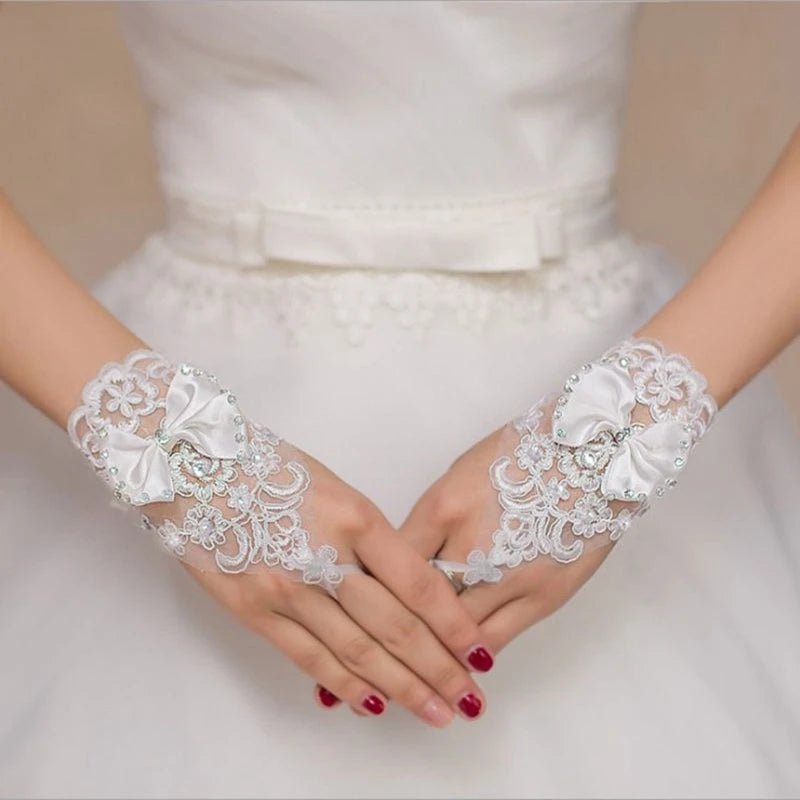 Short Fingerless Beaded Bridal Gloves - Luzilly Bridal & Apparel
