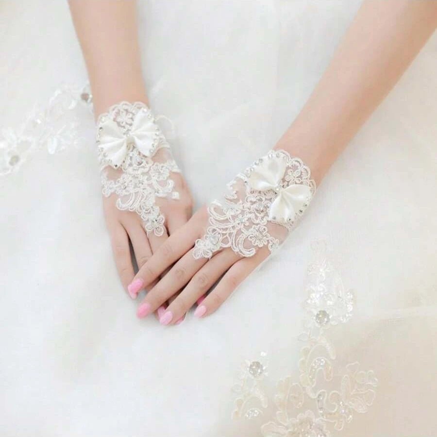 Short Fingerless Beaded Bridal Gloves - Luzilly Bridal & Apparel