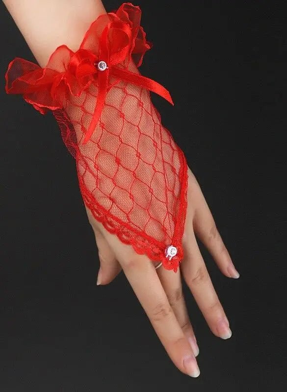 Short Fingerless Lace Bridal Gloves - Luzilly Bridal & Apparel