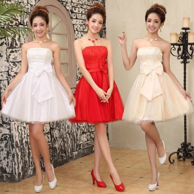 Short Lace Wedding Dress in White, Red or Champagne - Luzilly Bridal & Apparel