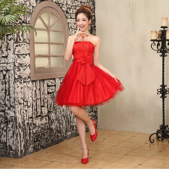 Short Lace Wedding Dress in White, Red or Champagne - Luzilly Bridal & Apparel