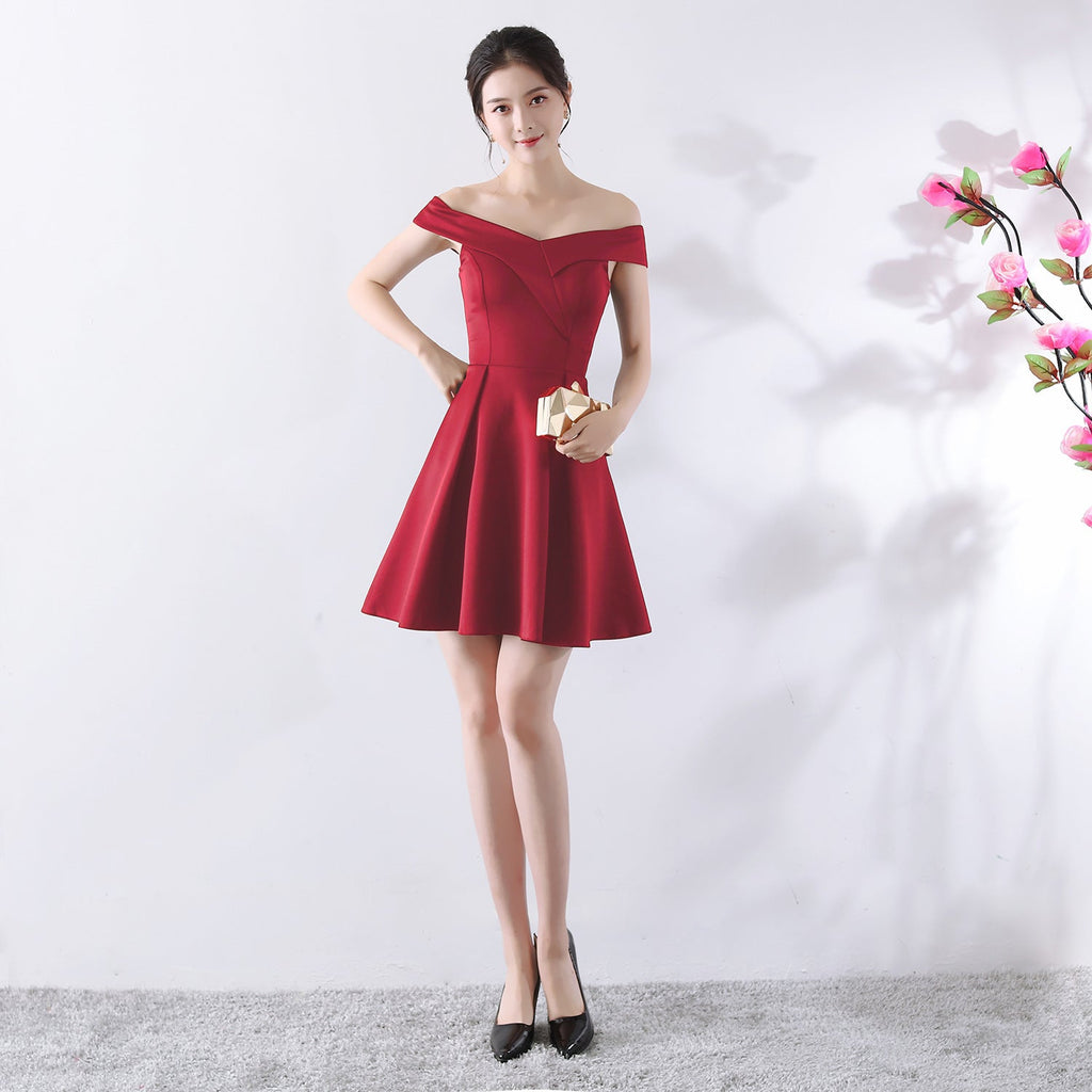 Short Off-Shoulder Wedding Toast Dress - Luzilly Bridal & Apparel