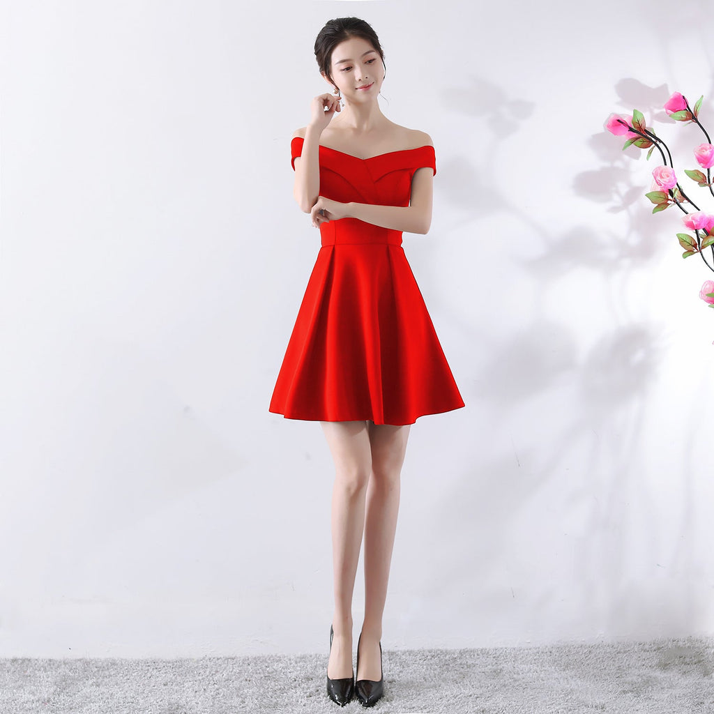 Short Off-Shoulder Wedding Toast Dress - Luzilly Bridal & Apparel
