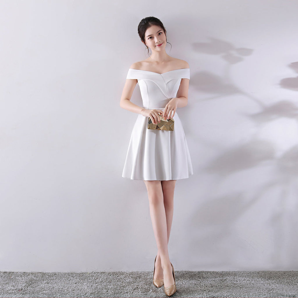 Short Off-Shoulder Wedding Toast Dress - Luzilly Bridal & Apparel