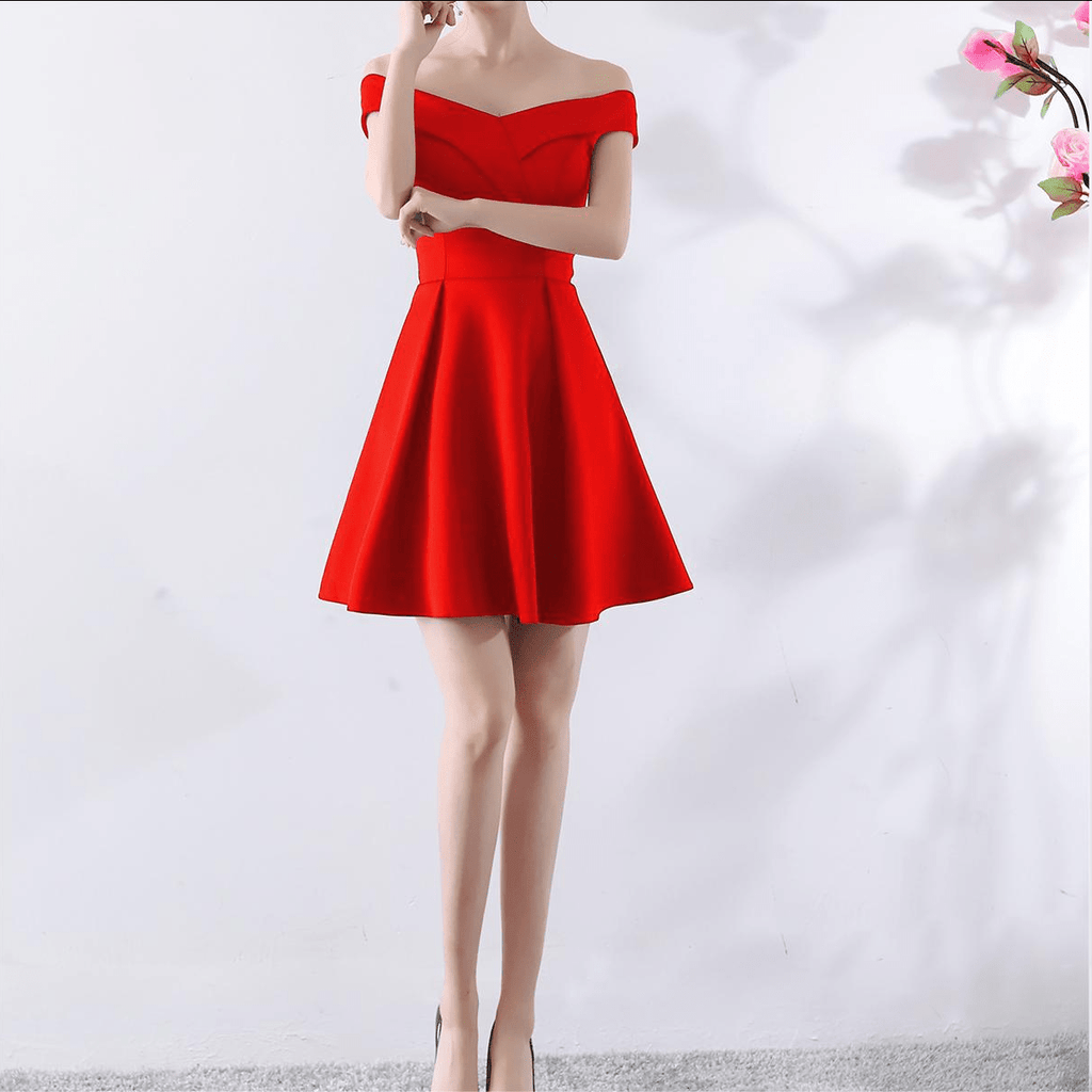 Short Off-Shoulder Wedding Toast Dress - Luzilly Bridal & Apparel