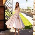 Short Pink Appliqué Long-Sleeve Party Dress - Luzilly Bridal & Apparel