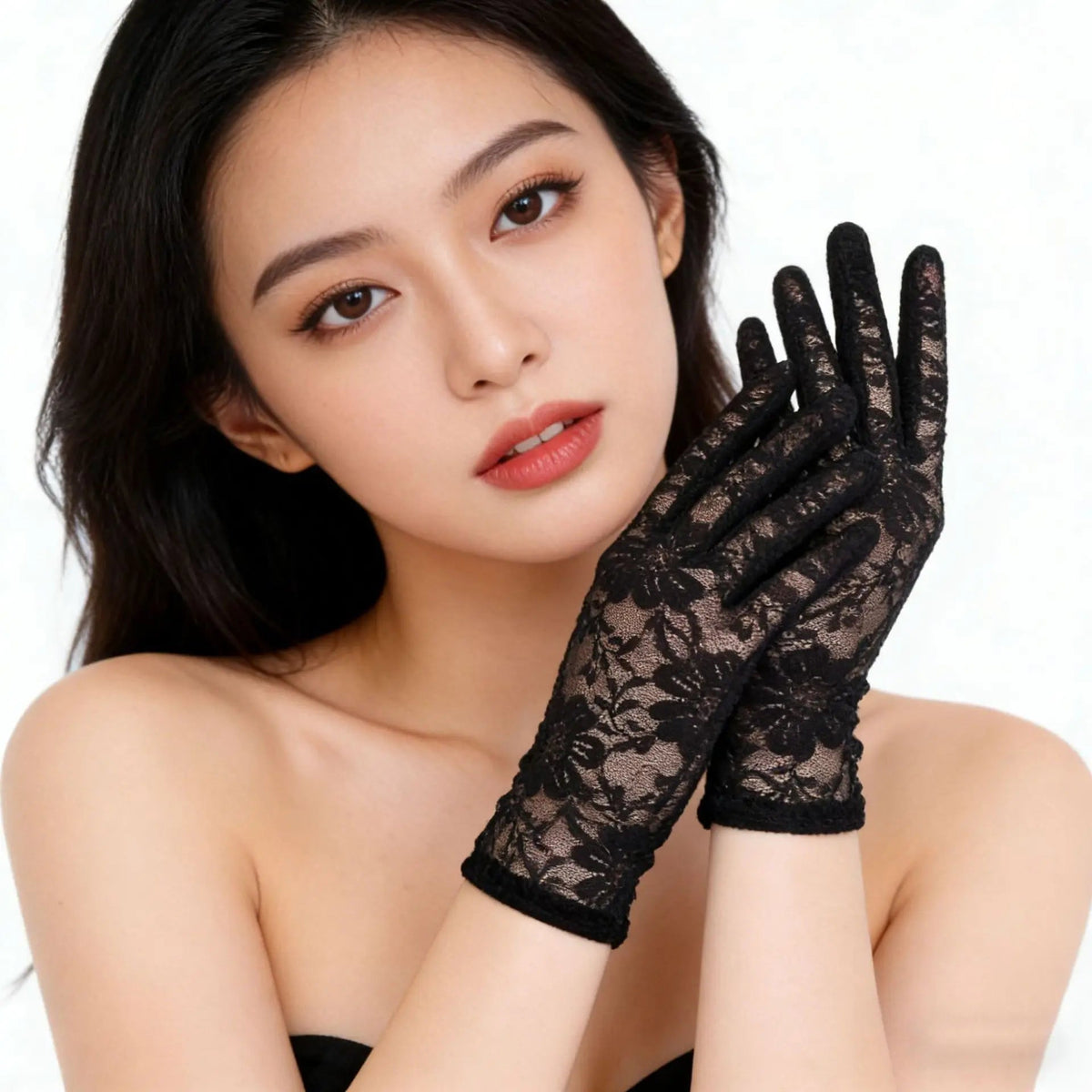 Short Printed Tulle Lace Bridal Gloves - Luzilly Bridal & Apparel