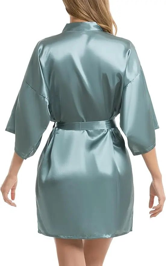 Short Satin Kimono Bridal Robe - Luzilly Bridal & Apparel