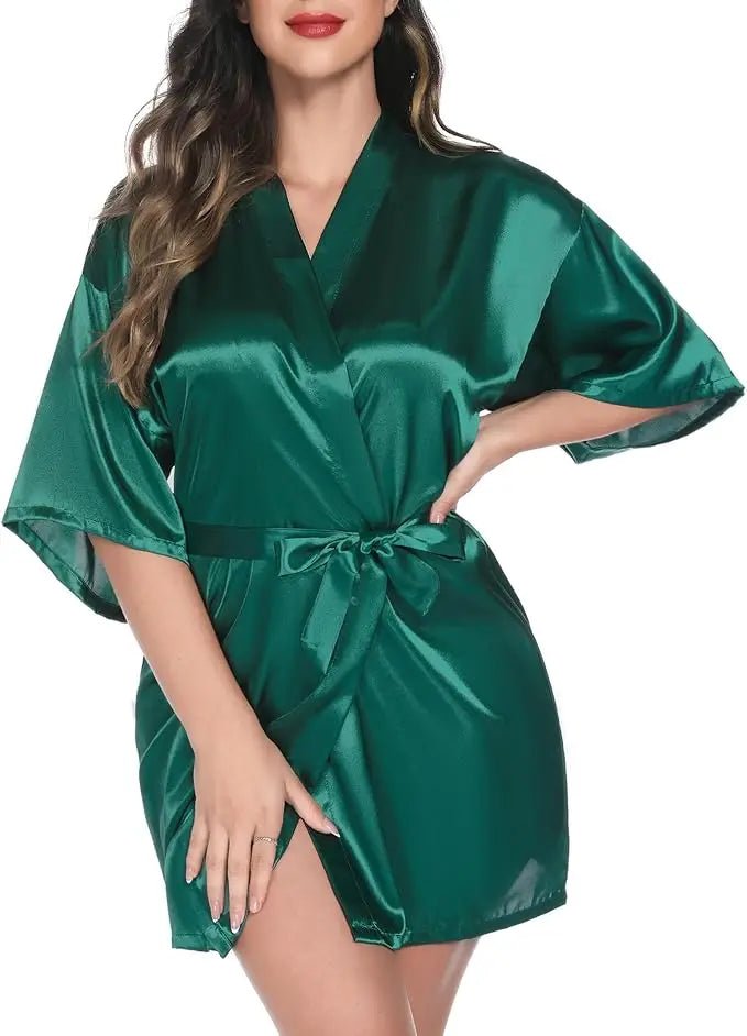 Short Satin Kimono Bridal Robe - Luzilly Bridal & Apparel