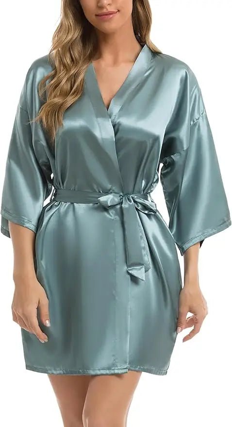 Short Satin Kimono Bridal Robe - Luzilly Bridal & Apparel