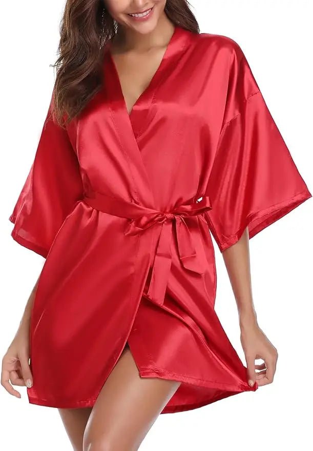 Short Satin Kimono Bridal Robe - Luzilly Bridal & Apparel
