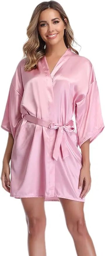 Short Satin Kimono Bridal Robe - Luzilly Bridal & Apparel
