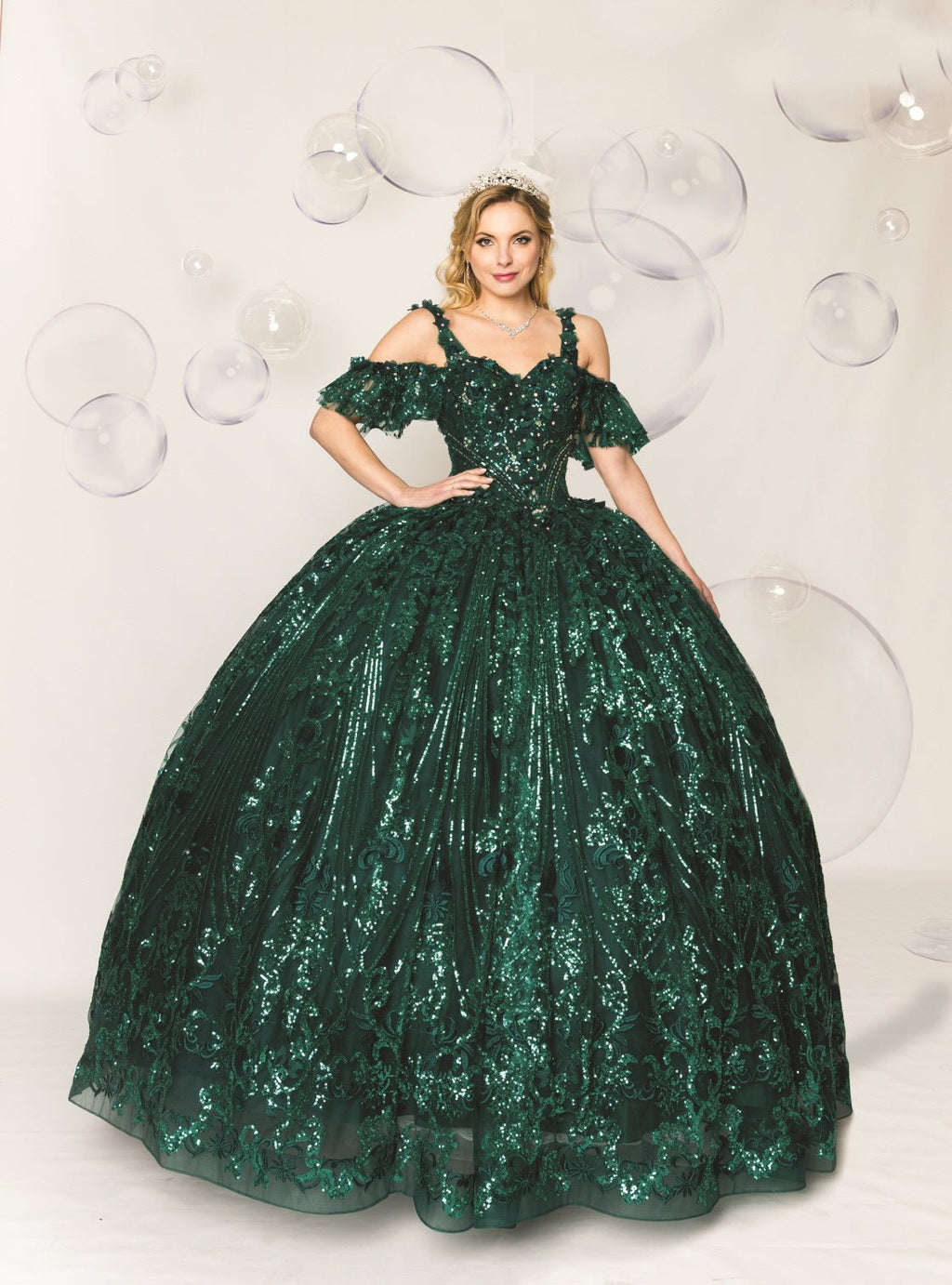 Short-Sleeve Floral Quinceañera Ball Gown - Luzilly Bridal & Apparel
