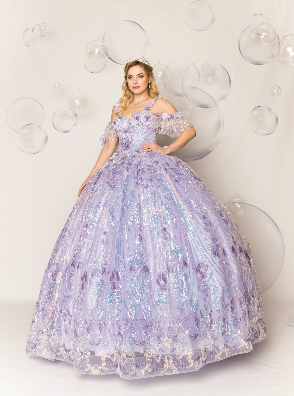 Short-Sleeve Floral Quinceañera Ball Gown - Luzilly Bridal & Apparel