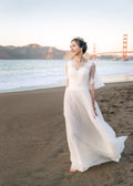 Short Sleeves A-line light-weight lace applique tulle mini wedding dress - Luzilly Bridal & Apparel