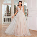 Shoulder Deep V Plunge neck Lace Maxi Dress out Light Wedding Lawn Wedding Trip Shoot Dance Party Evening Dress - Luzilly Bridal & Apparel