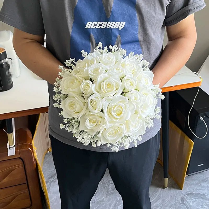 Silk Rose & Baby's Breath Bridal Bouquet - Luzilly Bridal & Apparel