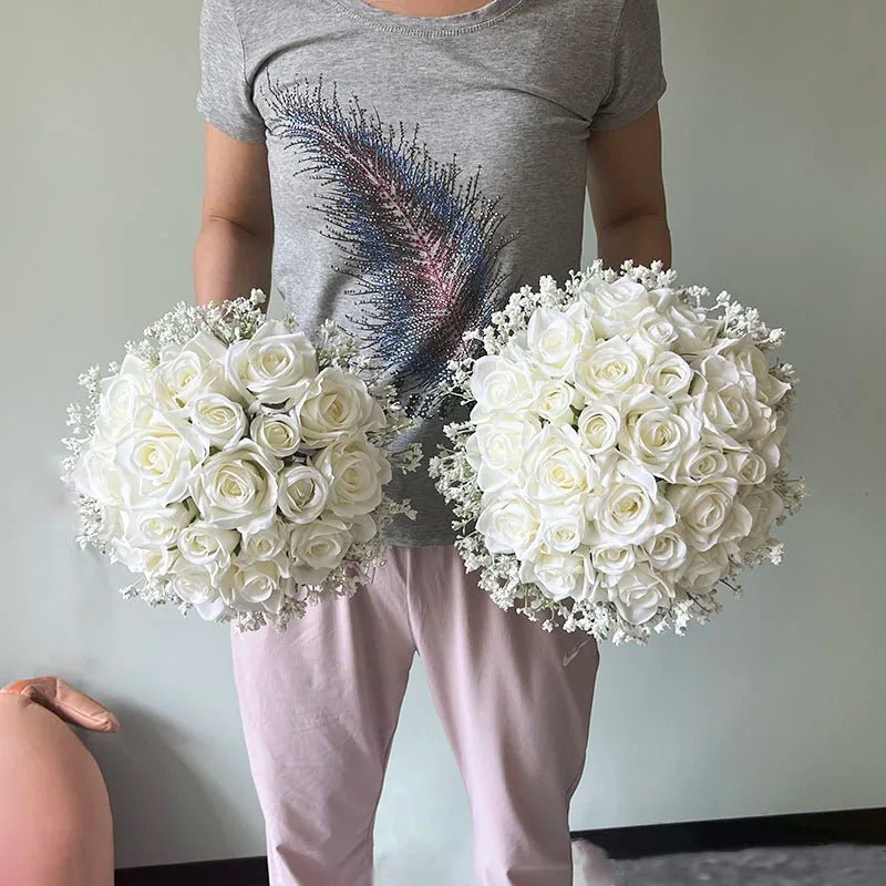 Silk Rose & Baby's Breath Bridal Bouquet - Luzilly Bridal & Apparel