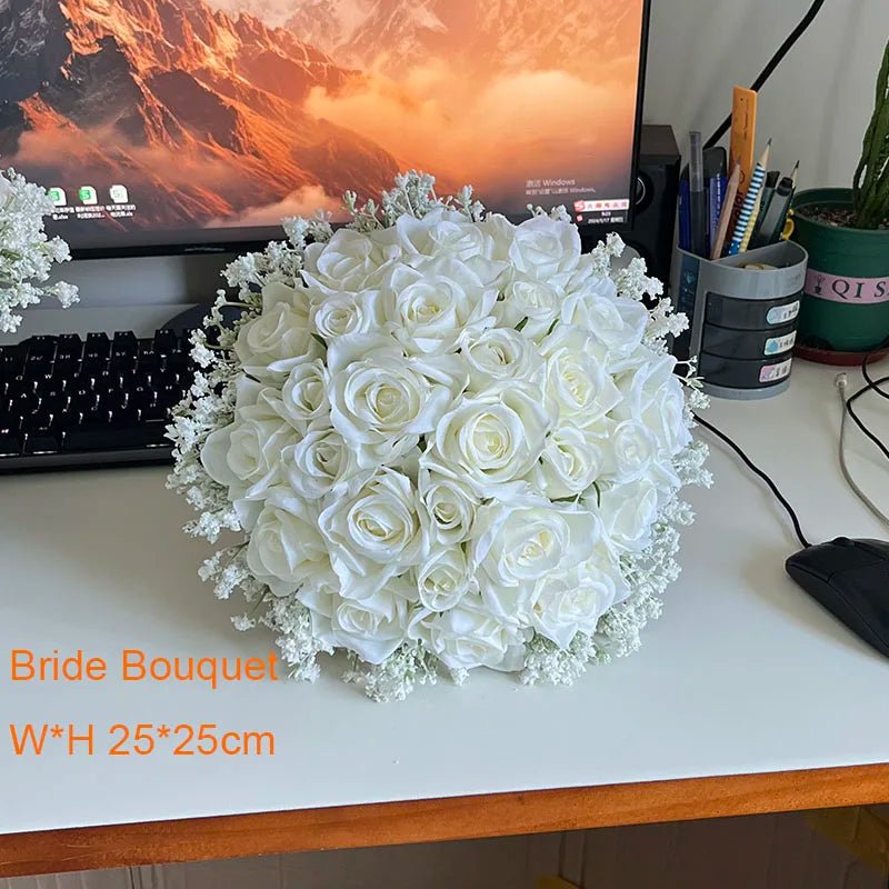 Silk Rose & Baby's Breath Bridal Bouquet - Luzilly Bridal & Apparel