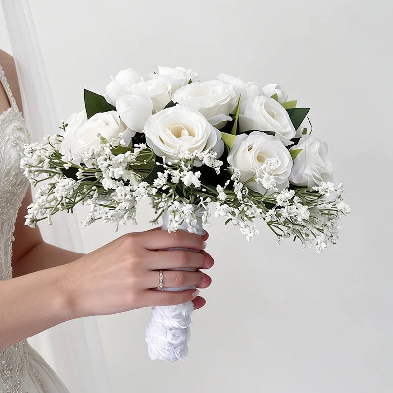 Silk Rose & Baby's Breath Bridal Bouquet - Luzilly Bridal & Apparel