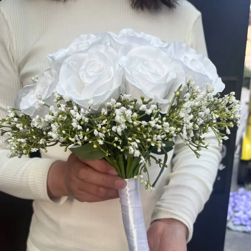 Silk Rose & Baby's Breath Wedding Bouquet - Luzilly Bridal & Apparel
