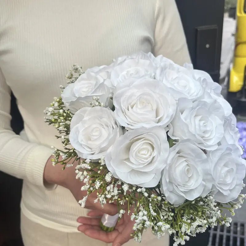 Silk Rose & Baby's Breath Wedding Bouquet - Luzilly Bridal & Apparel