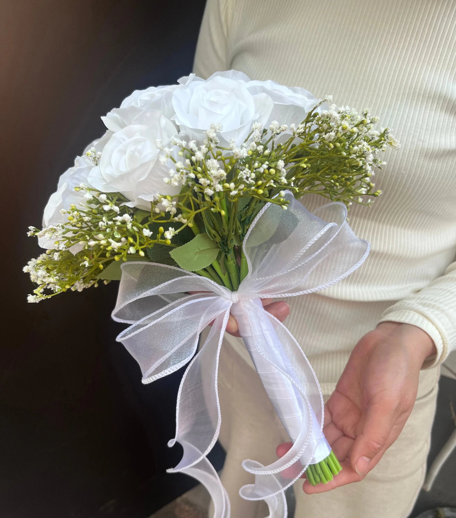 Silk Rose & Baby's Breath Wedding Bouquet - Luzilly Bridal & Apparel
