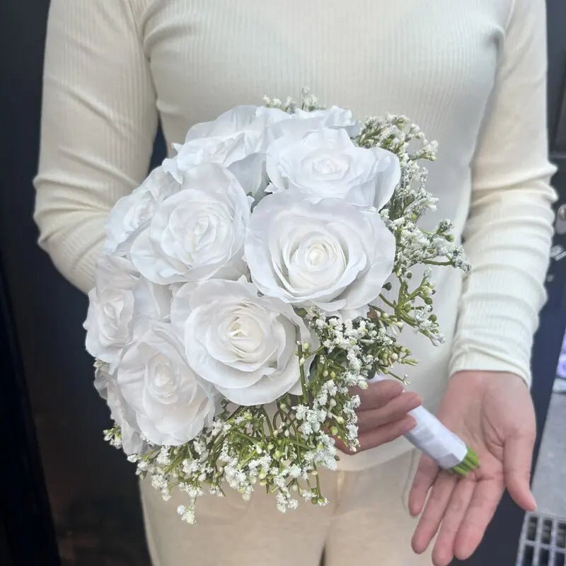 Silk Rose & Baby's Breath Wedding Bouquet - Luzilly Bridal & Apparel