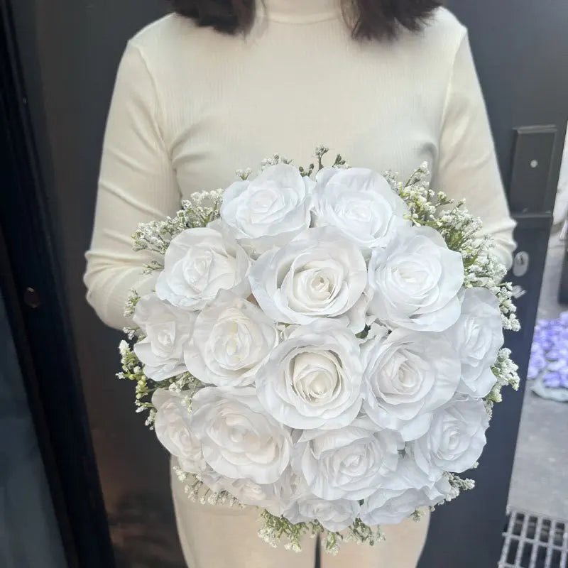 Silk Rose & Baby's Breath Wedding Bouquet - Luzilly Bridal & Apparel