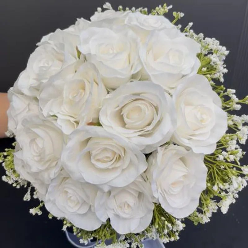 Silk Rose & Baby's Breath Wedding Bouquet - Luzilly Bridal & Apparel