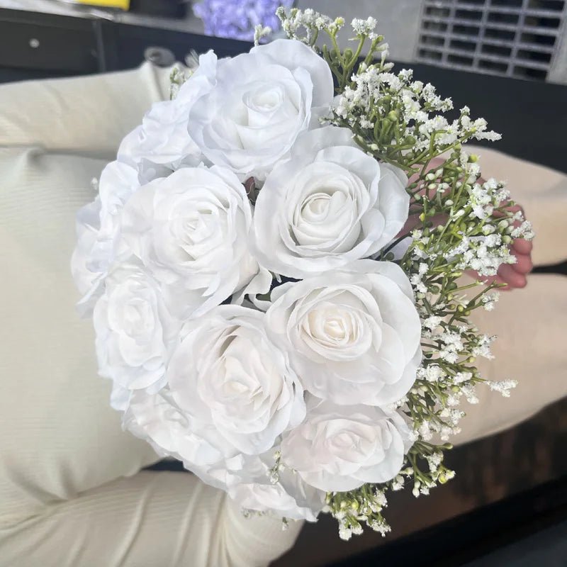 Silk Rose & Baby's Breath Wedding Bouquet - Luzilly Bridal & Apparel