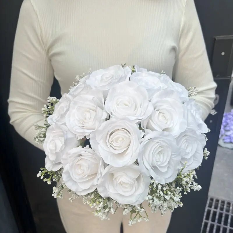 Silk Rose & Baby's Breath Wedding Bouquet - Luzilly Bridal & Apparel