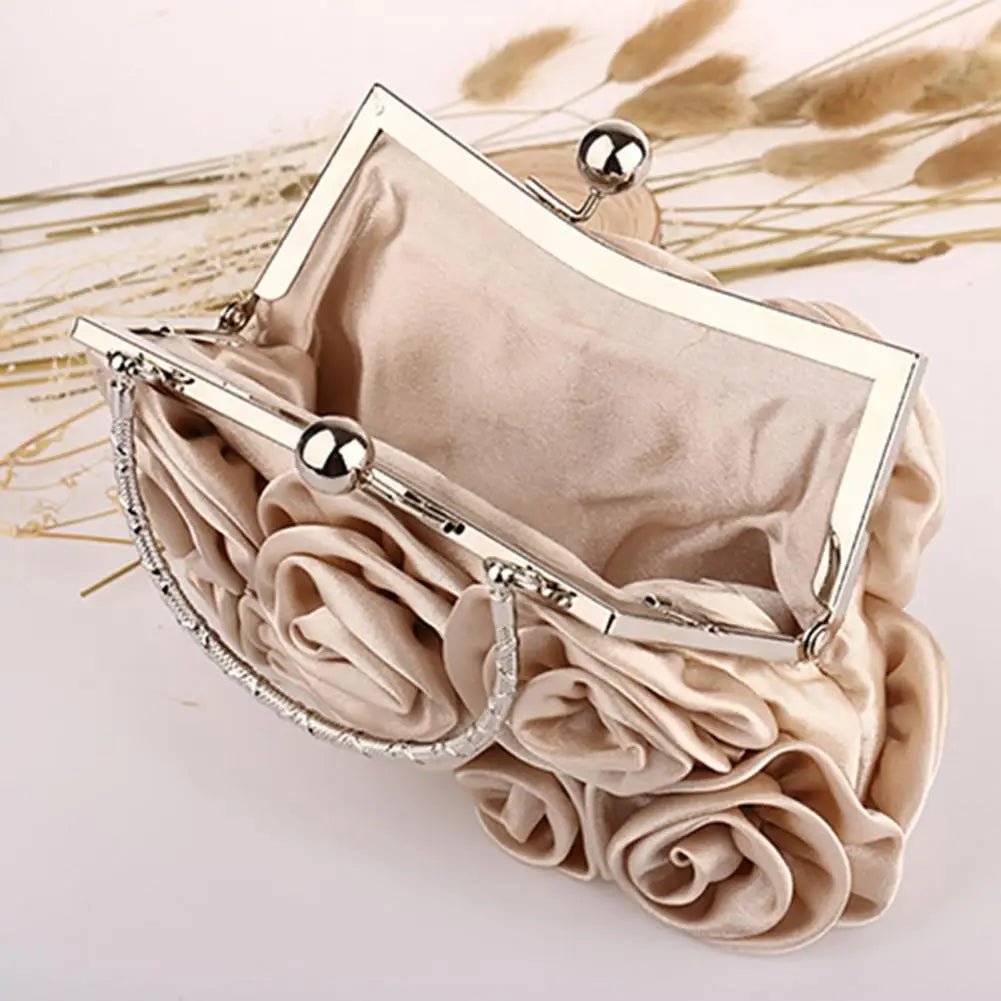 Silk Rose Flower Bridal Clutch with Chain - Luzilly Bridal & Apparel