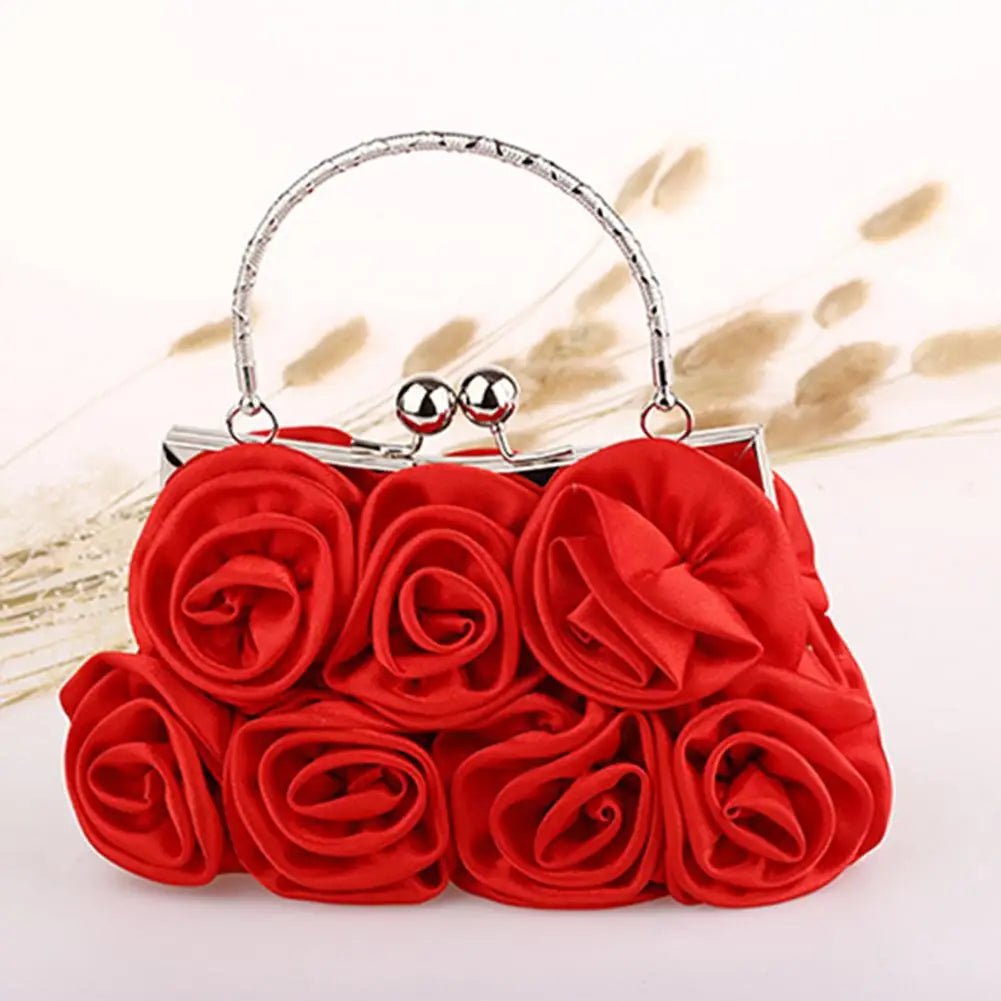 Silk Rose Flower Bridal Clutch with Chain - Luzilly Bridal & Apparel
