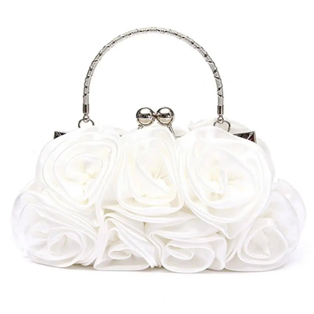 Silk Rose Flower Bridal Clutch with Chain - Luzilly Bridal & Apparel