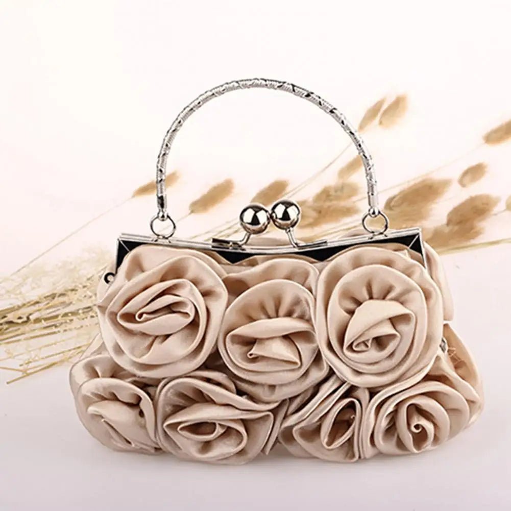 Silk Rose Flower Bridal Clutch with Chain - Luzilly Bridal & Apparel